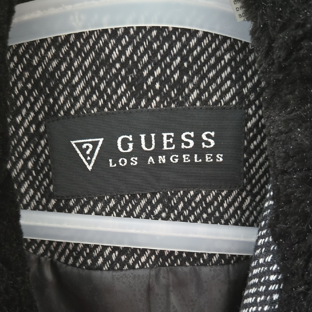 Guess Black Leather Jacket with Faux Fur Collar - Picture 2 of 6